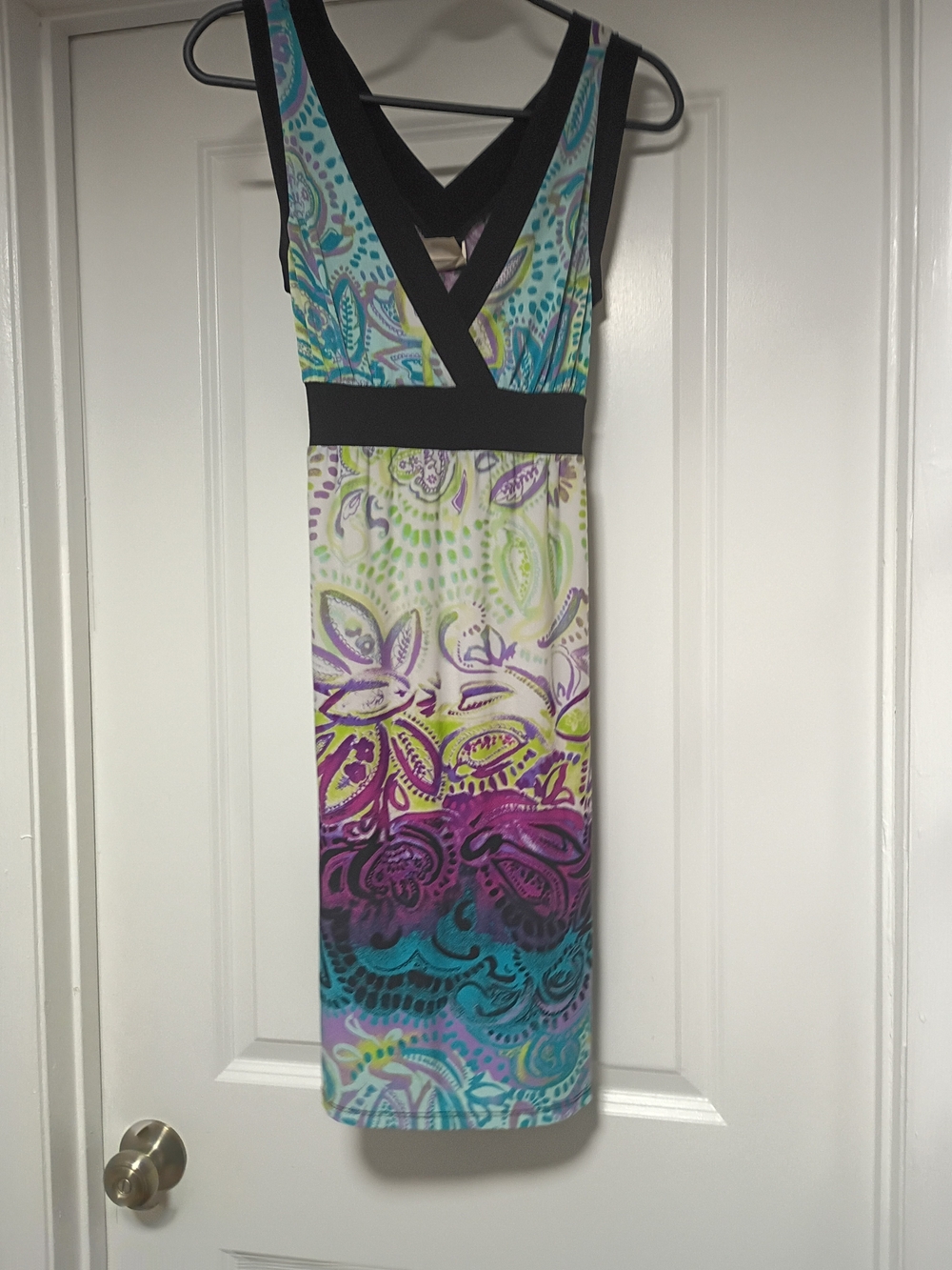 Y2K Wrapper Multicolor Paisley Print Midi Dress with Black Band Size S